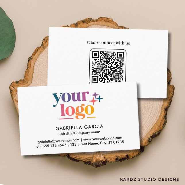 QR-Code für das Grundlegende Logo Visitenkarte (Add your logo, name and title, contact info and enter URL to create QR Code on the back.)