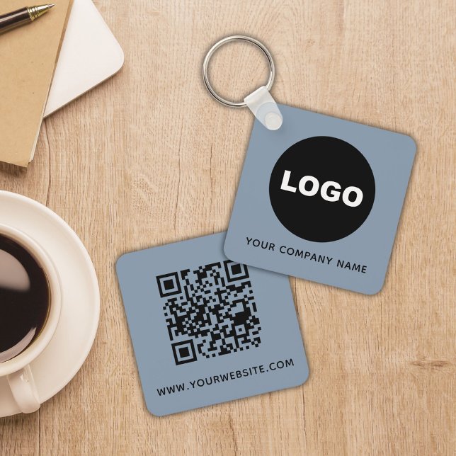QR-Code für das Logo "Dusty Blue Business Promotio Schlüsselanhänger (Dusty Blue Business Promotional Logo QR Code Keychain)