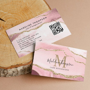 QR-Code für das moderne Blush Agate Geode Gold Mon Visitenkarte