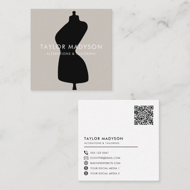 QR-Code für das Nähen von Seamstress-Tailor-Manneq Quadratische Visitenkarte (Vorne/Hinten)