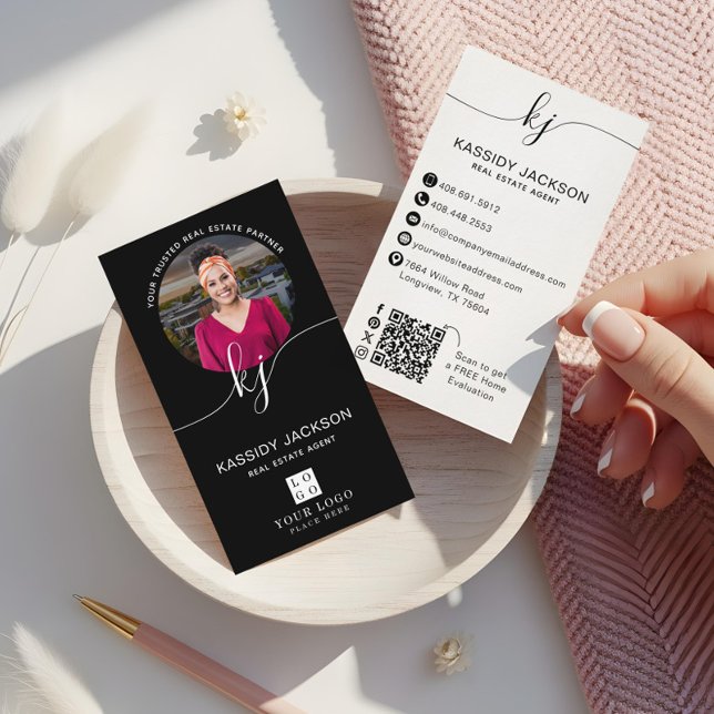 QR-Code für das QR-Logo für das Circle Business Fo Visitenkarte (Script Monogram Circle Business Photo Logo QR Code Business Card)