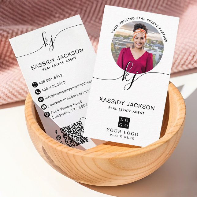 QR-Code für das QR-Logo für das Circle Business Fo Visitenkarte (Script Monogram Circle Business Photo Logo QR Code Business Card)
