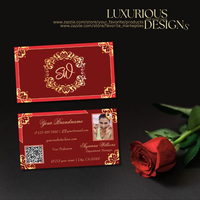 QR-Code für das Verzierte Monogramm (Deep Red Gold Visitenkarte (Von Creator hochgeladen)