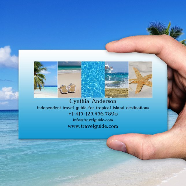 QR-Code für den Agent "Tropische Destination" Visitenkarte (Blue tropical beach travel agent business card)