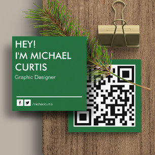 QR-Code für den modernen grünen Grafikdesigner Quadratische Visitenkarte