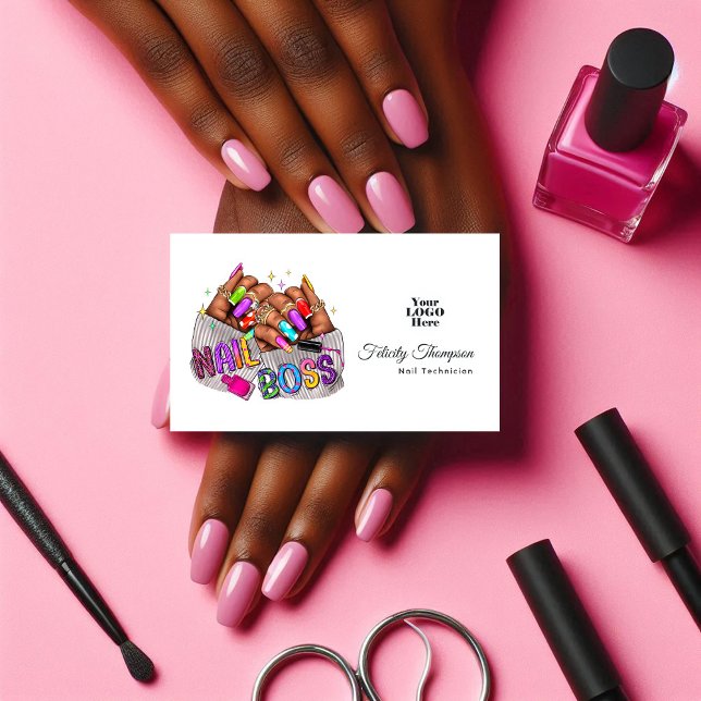 QR-Code für den schwarz-rosa Manikürsalon in Afrik Visitenkarte (Hot-Pink African American Manicure Salon QR Code Business Card)
