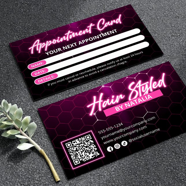 Qr-Code für den Schwarz-Rosa-Neon-Haarsalon Terminkarte (Von Creator hochgeladen)