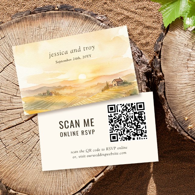 QR-Code für die Hochzeitswebsite der Sunset Vineya Begleitkarte (Online RSVP QR Card from the Sunset Vineyard wedding collection by Darling & May)