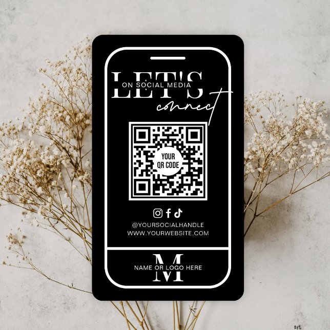 QR-Code für die Minimalistischen schwarzen Medien Visitenkarte (Modern black and white Social Media QR Code Business Cards with phone outline and scannable URL)
