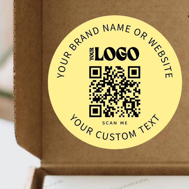 QR-Code für die Werbung mit Firmenlogos Gelbe Send Runder Aufkleber (Von Creator hochgeladen)