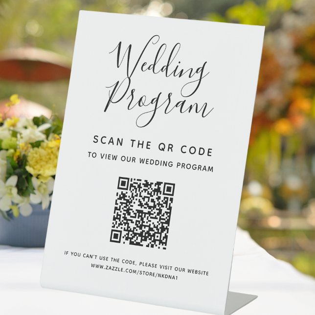 QR-Code für digitale Hochzeitprogramme - Akryllisc Sockelschild (Digital Wedding Program Scan QR Code Acrylic Pedestal Sign
)