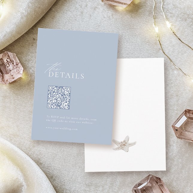 QR-Code für dusty Blue Beach Hochzeit Begleitkarte (Dusty blue beach wedding QR code details Enclosure Card)