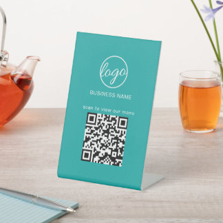 QR-Code für einfache Speisekarte Aquamarin Sockelschild