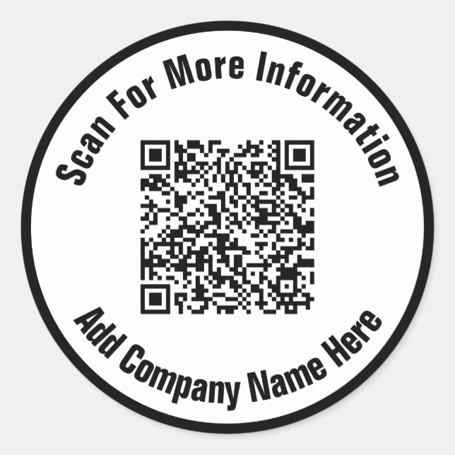 QR-Code für einfachen Schwarzweiß-Text Runder Aufkleber (Vorderseite)
