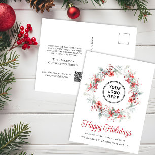 QR-Code für elegantes Wreath Business Logo Weihnac Feiertagspostkarte