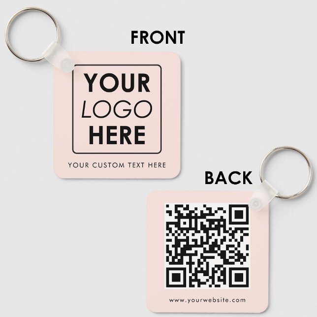 QR-Code für Firmenlogo Doppelseitiges Rosa Schlüsselanhänger (Business Logo Text QR Code Double Sided Blush Pink Keychain)