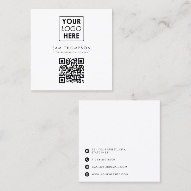 QR-Code für Geschäftsleute Modernes, einfaches Wei Quadratische Visitenkarte (Vorne/Hinten)