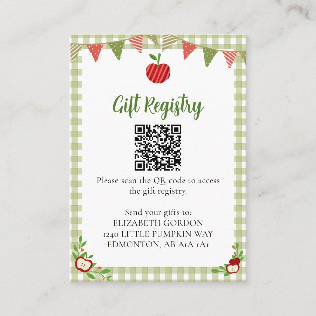 QR-Code für Geschenkeregister - Apple of Our Eye B Begleitkarte (Vorderseite)