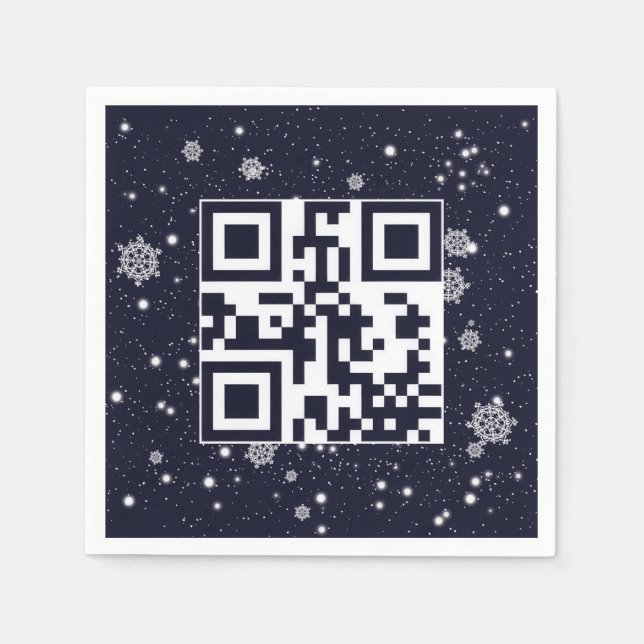 QR-Code für glückliche Ferien auf Schneeflocken Serviette (Vorderseite)
