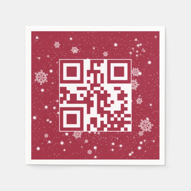 QR-Code für glückliche Ferien auf Schneeflocken Serviette (Vorderseite)