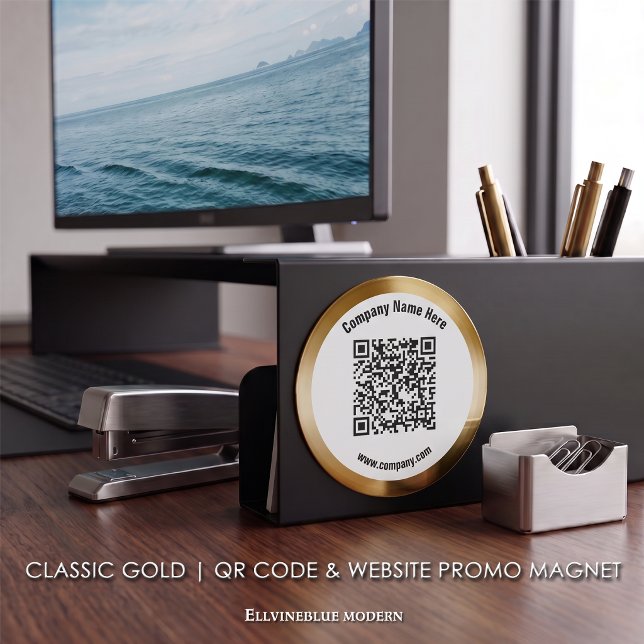 QR-Code für Goldwerbung Magnet (Classic Gold Magnet | A polished layout created to showcase your QR Code, Name, & Website.)