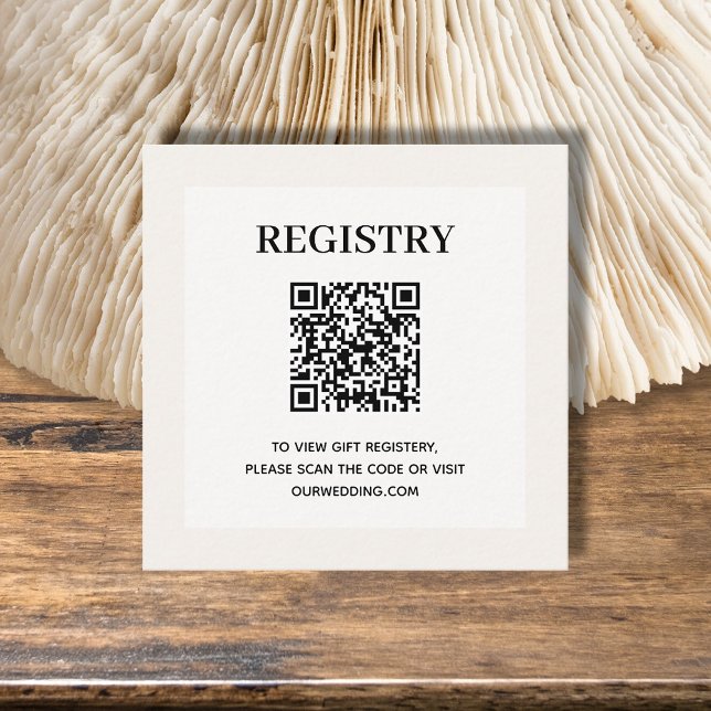 QR-Code für Hochzeiten Begleitkarte (Ivory wedding or bridal shower registry enclosure card with QR Code - 2.5" x 2.5")