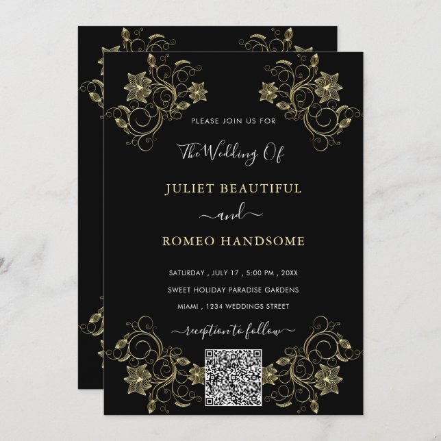 QR-Code für Hochzeiten in Schwarz und Gold (Vorne/Hinten)