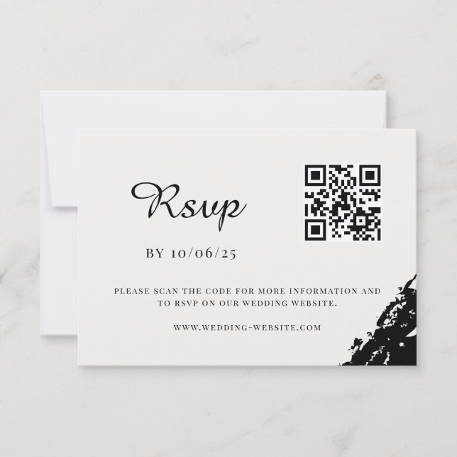 QR-Code für Hochzeiten mit schwarzer Wasserfarbe RSVP Karte (Vorderseite)