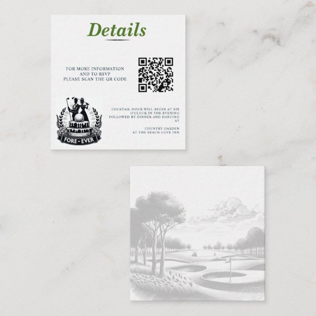 QR Code für Hochzeiten von Golf Couple Begleitkarte (Vorne/Hinten)