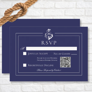 QR-Code für Hochzeiten von Navy Blue Nautical Anch RSVP Karte
