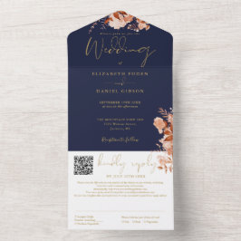 QR-Code für Hochzeiten von Navy Blue und Gold mit All In One Einladung