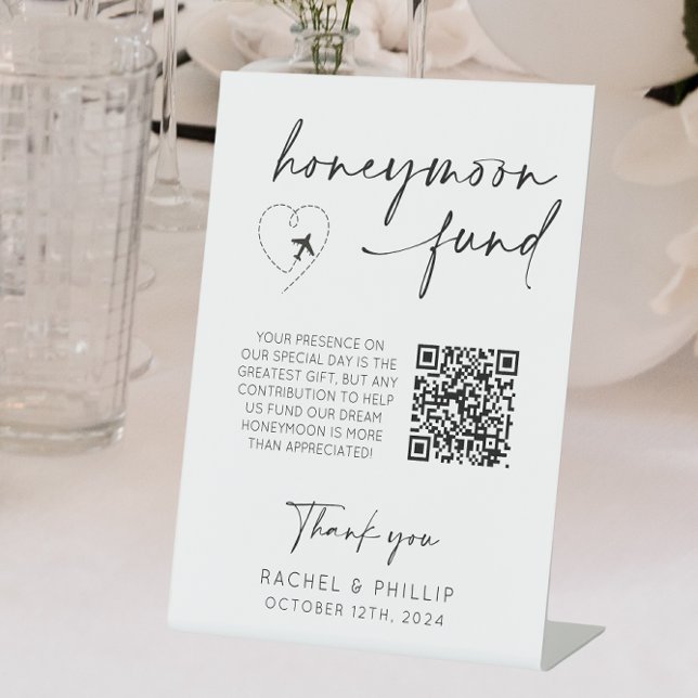 QR-Code für Hochzeitsempfehlung für Honeymoon Fund Sockelschild (honeymoon fund)