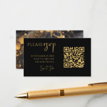 QR-Code für Hochzeitsfeiern in Schwarz-Gold-Marmor