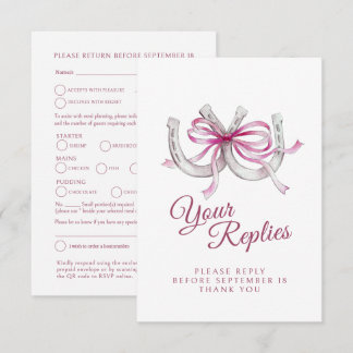 QR-Code für Hochzeitsmenüwahl mit rosa Schleife un RSVP Karte