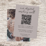 QR-Code für Hochzeitsregister für digitales Wunsch Begleitkarte<br><div class="desc">Einfache, stilvolle Hochzeitskarte für Foto in einem modernen minimalistischen Design mit einer eleganten Naturskripttypografie in klassischem Schwarz auf einem duskischen rosa Hintergrund, mit einem informellen Schriftart im handgeschriebenen Stil. Das Design kann leicht personalisiert werden mit Ihrem Titel, Zahlungsdetails (Zelle, Venmo, Paypal), scannbaren QR-Code, Nachricht und Foto für ein einzigartiges von...</div>