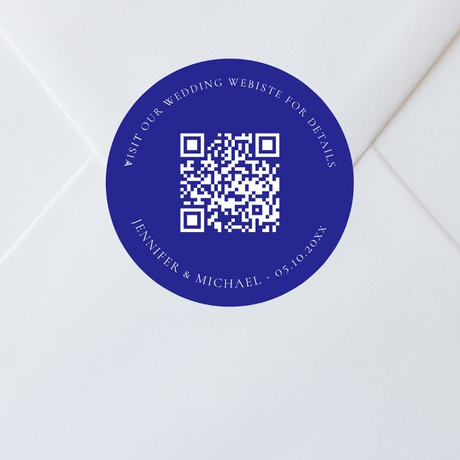 QR-Code für Hochzeitswebsite uAwg blau Runder Aufkleber (Von Creator hochgeladen)