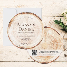QR-Code für Holzschnitt rustikale Hochzeit Einladung