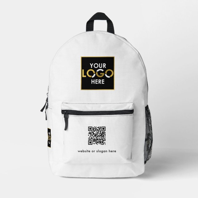 QR-Code für Ihr Logo - Werbeweiße Texte Bedruckter Rucksack (Vorderseite)