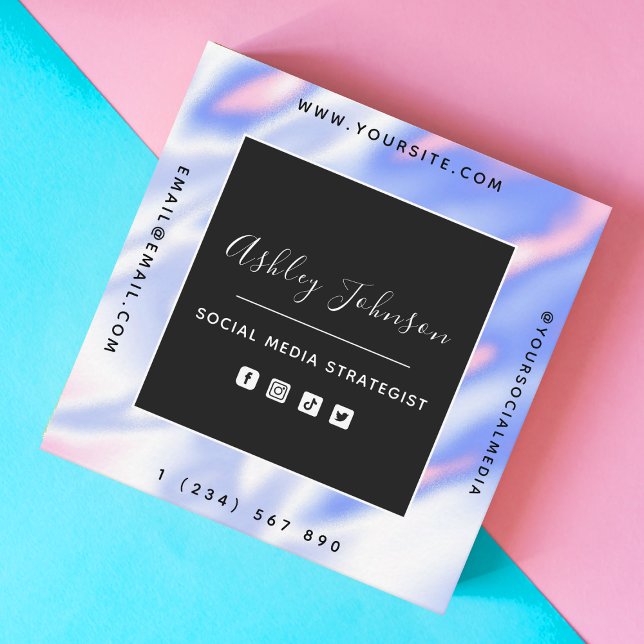 QR-Code für Iridescent Holograph Gradient Social M Quadratische Visitenkarte (Von Creator hochgeladen)