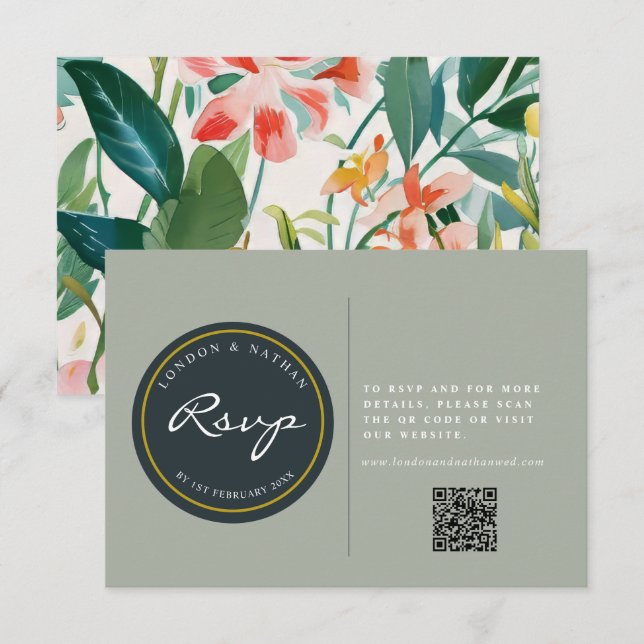 QR-Code für lebendige Botanische Blumenhochzeit RSVP Karte (Vorne/Hinten)