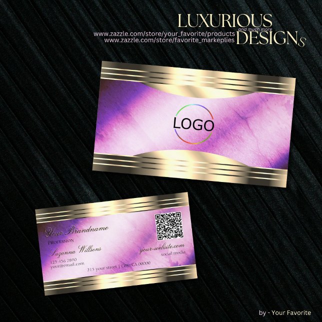 QR-Code für lebendige Lila Marble Gold Borders Visitenkarte (Von Creator hochgeladen)