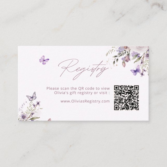 QR-Code für lila Butterfly-Floral Begleitkarte (Vorderseite)