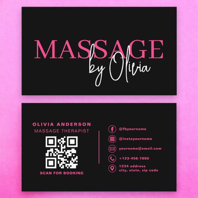 QR-Code für Massagetherapeut Hot Pink Visitenkarte (Von Creator hochgeladen)