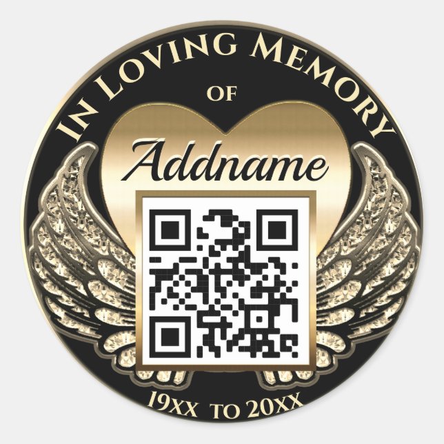 QR Code für Memorial Websites, Beerdigungen, Obits Runder Aufkleber (Vorderseite)