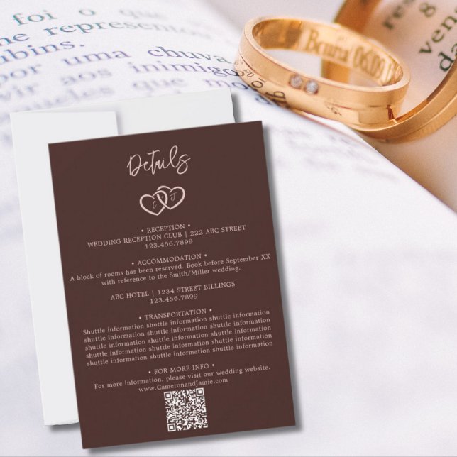 QR-Code für Minimal-Herz-Hochzeitdetails Mitteilungskarte (Minimal Hearts QR Code Wedding Details Enclosure Note Card)
