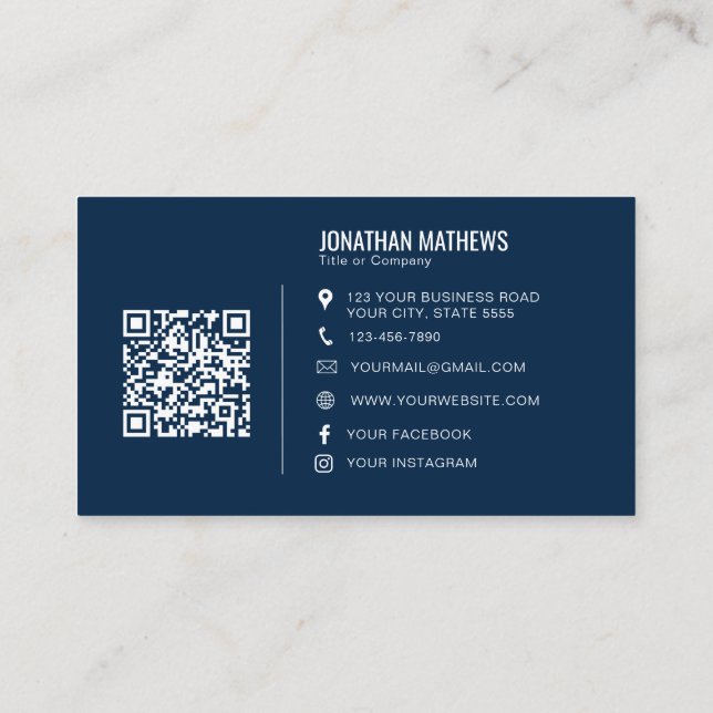 QR-Code für Minimalistische Berufliche Navy Compan Visitenkarte (Rückseite)