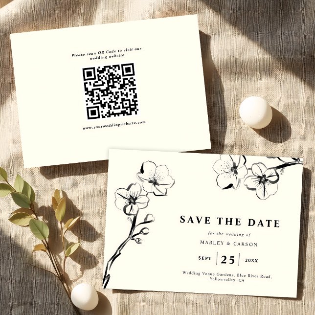 QR-Code für Minimalistische handgezogene Elfenbein Save The Date (Von Creator hochgeladen)