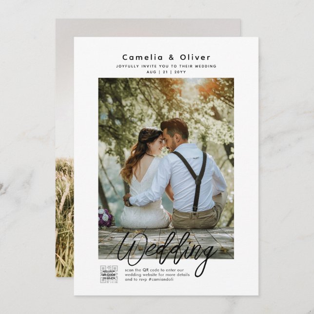 QR-CODE für Minimalistisches White & Black Wedding Einladung (Vorne/Hinten)