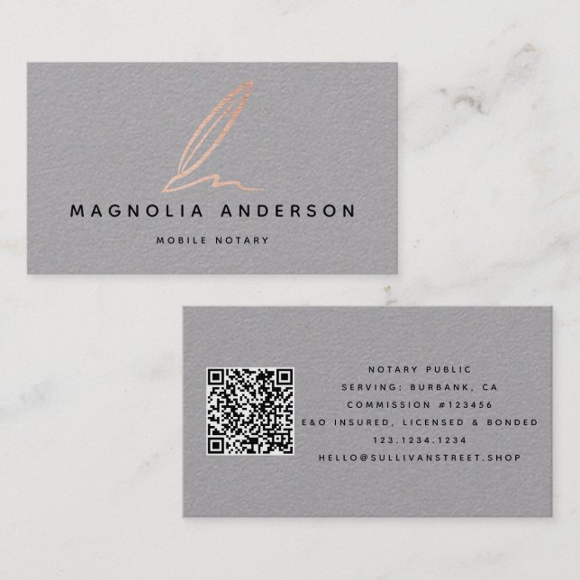 QR-Code für mobile Notare, Grau-Gold-Foil Visitenkarte (Vorne/Hinten)