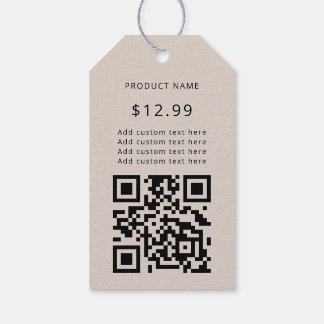 QR-Code für moderne Business-Logos Beige Preismark Geschenkanhänger (Rückseite)